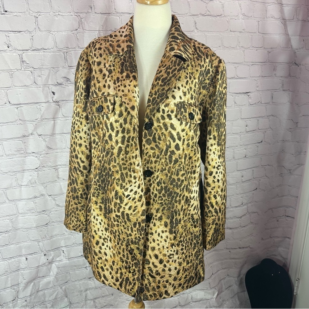 chico's (3) Leopard Print Jacket blazer shacket layer womens XL metallic gold